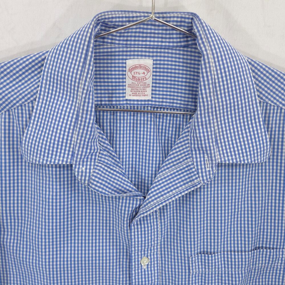 Vintage Brooks Brothers Makers Dress Shirt Mens 17.5-34 Blue Check French Cuff - Picture 12 of 13